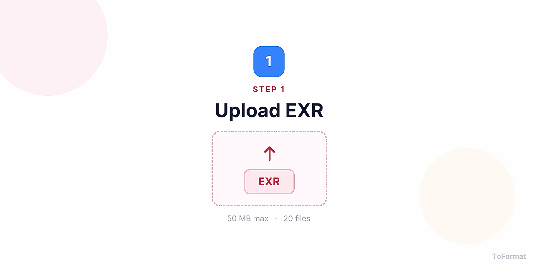 Step 1 — uploading EXR file for EXR to JPG conversion on ToFormat