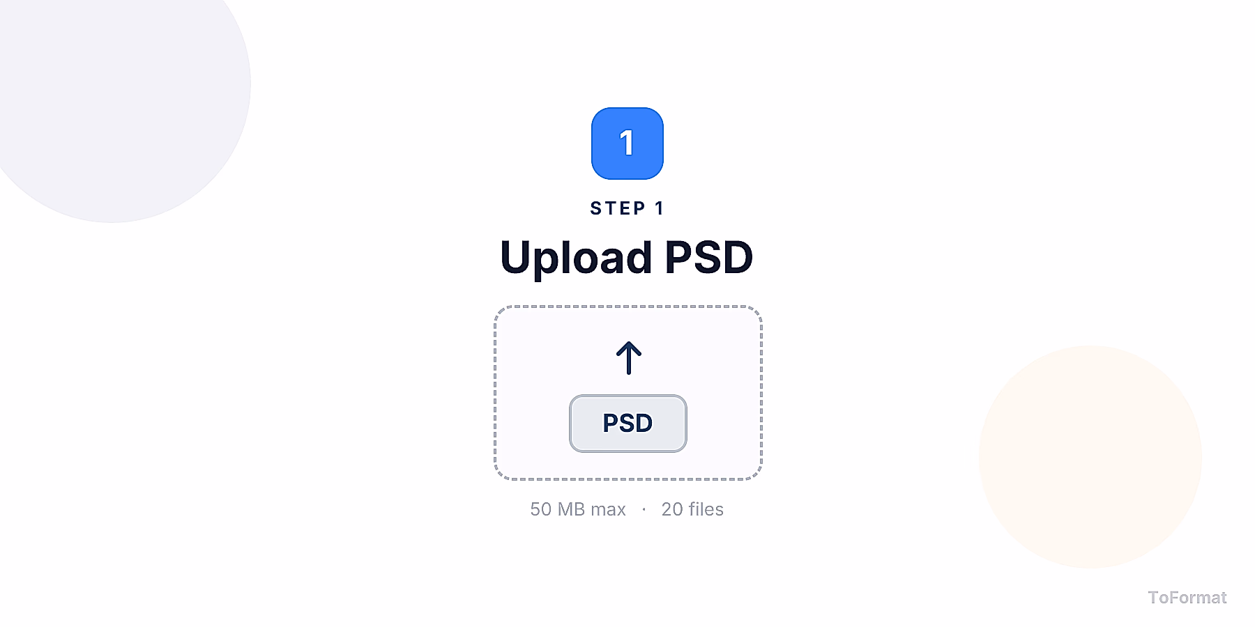 Step 1 — uploading PSD file for PSD to JPG conversion on ToFormat