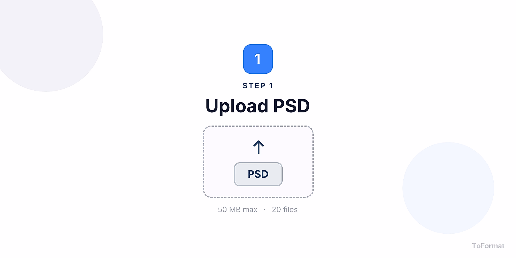 Step 1 — uploading PSD file for PSD to PNG conversion on ToFormat