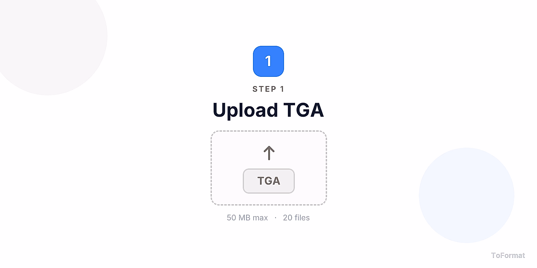 Step 1 — uploading TGA file for TGA to PNG conversion on ToFormat