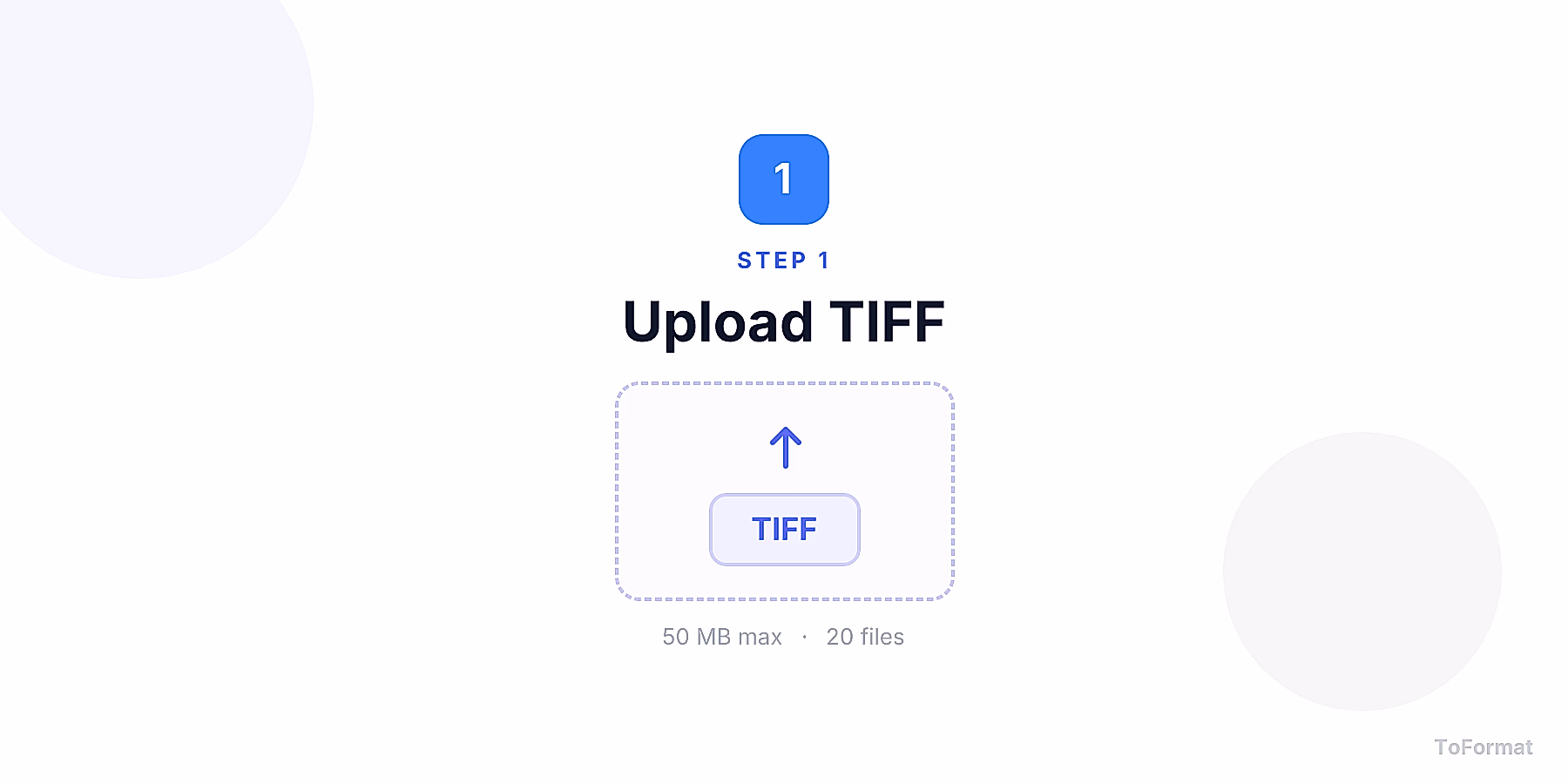 Step 1 — uploading TIFF file for TIFF to TGA conversion on ToFormat