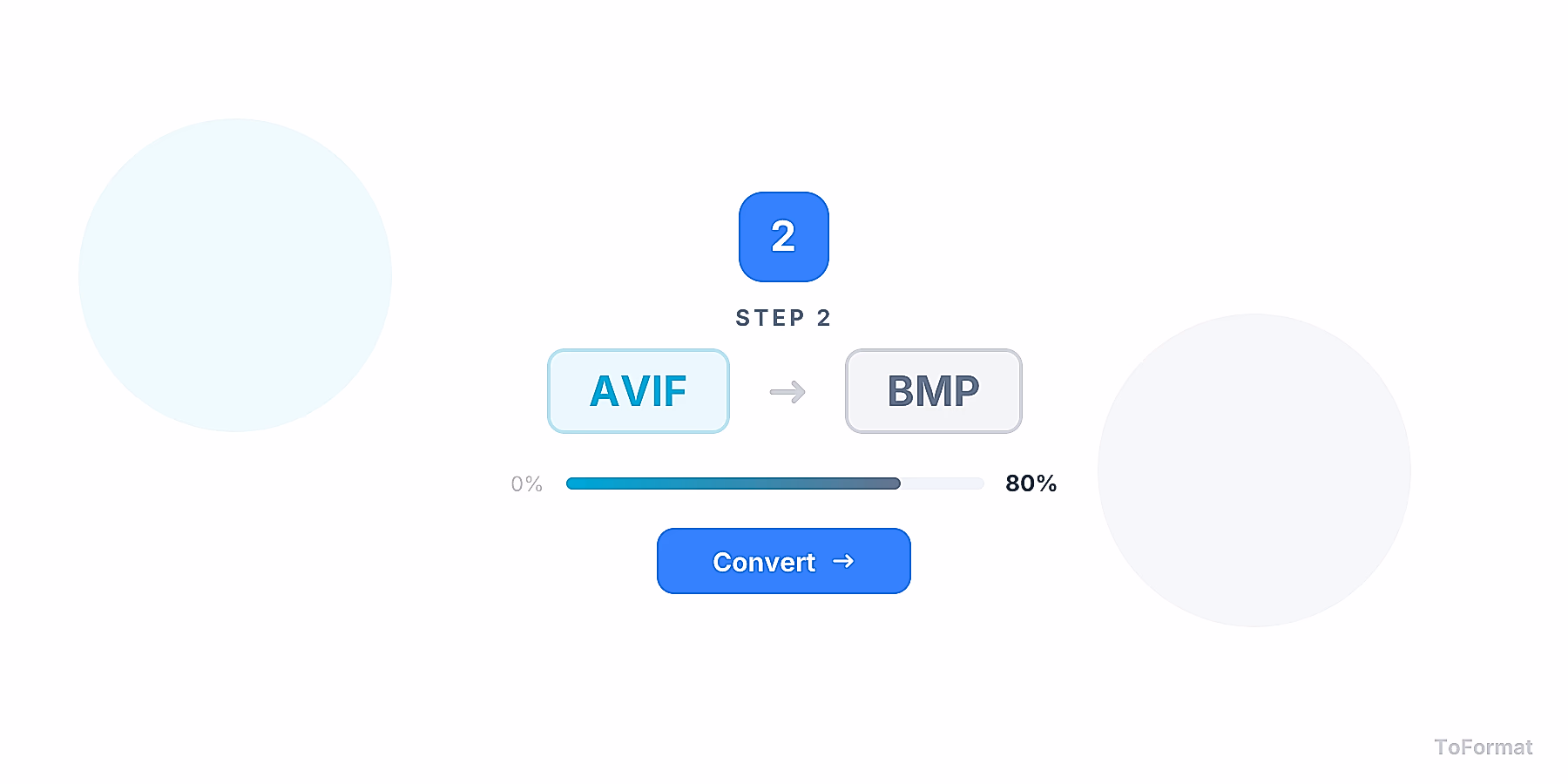 Step 2 — converting AVIF to BMP, quality settings for AVIF to BMP on ToFormat