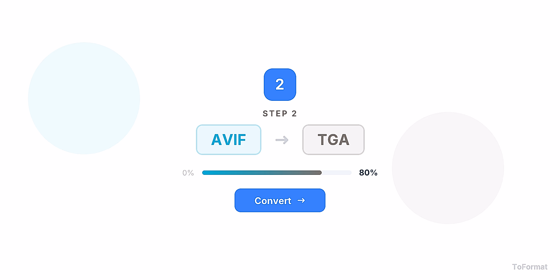 Step 2 — converting AVIF to TGA, quality settings for AVIF to TGA on ToFormat
