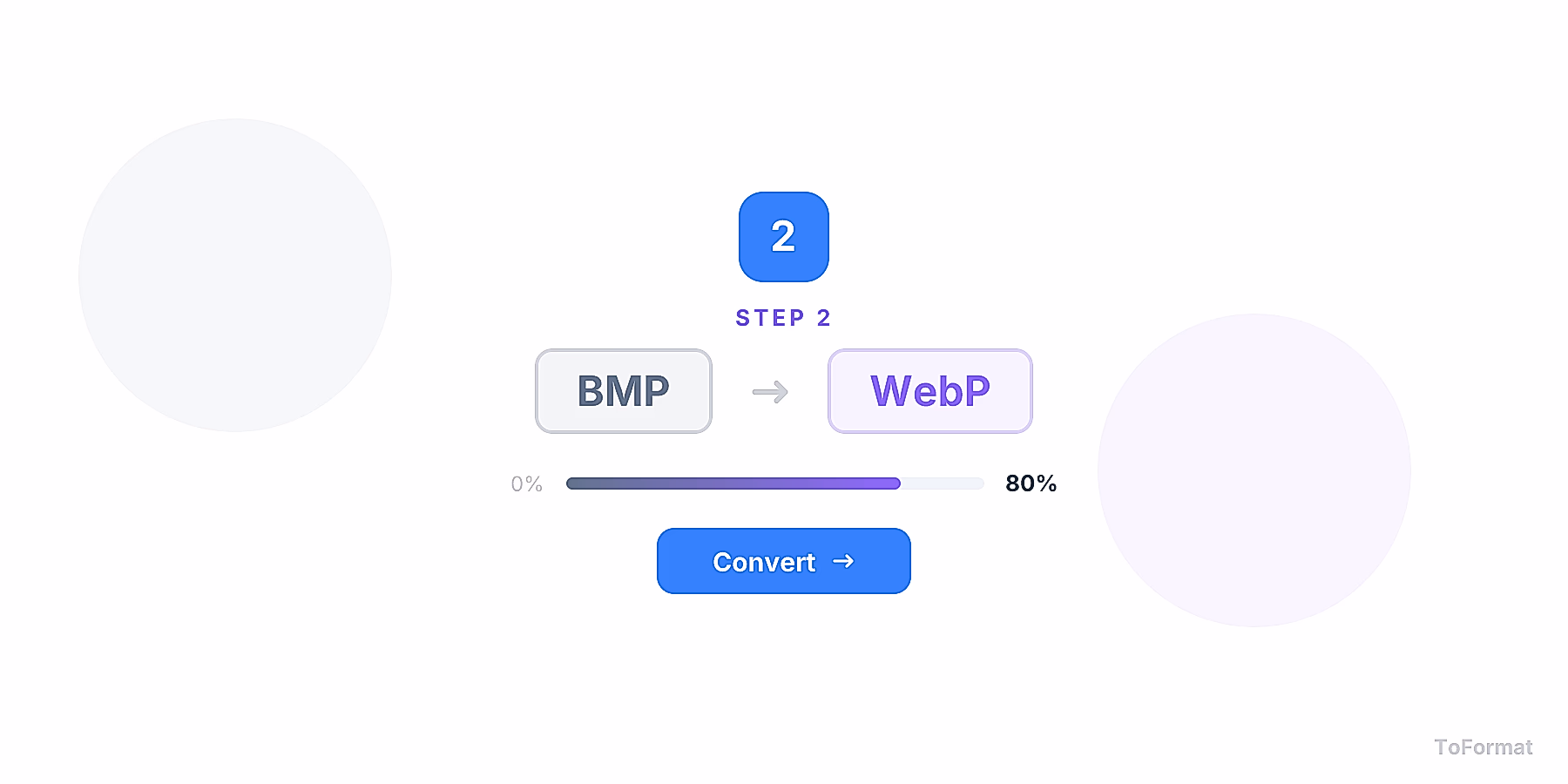 Step 2 — converting BMP to WEBP, quality settings for BMP to WEBP on ToFormat