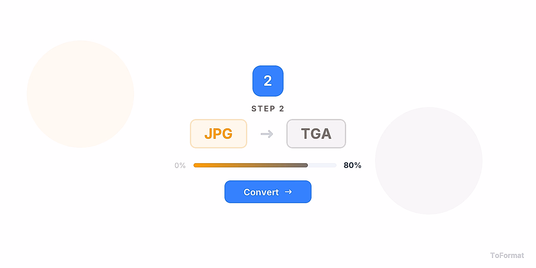 Step 2 — converting JPG to TGA, quality settings for JPG to TGA on ToFormat