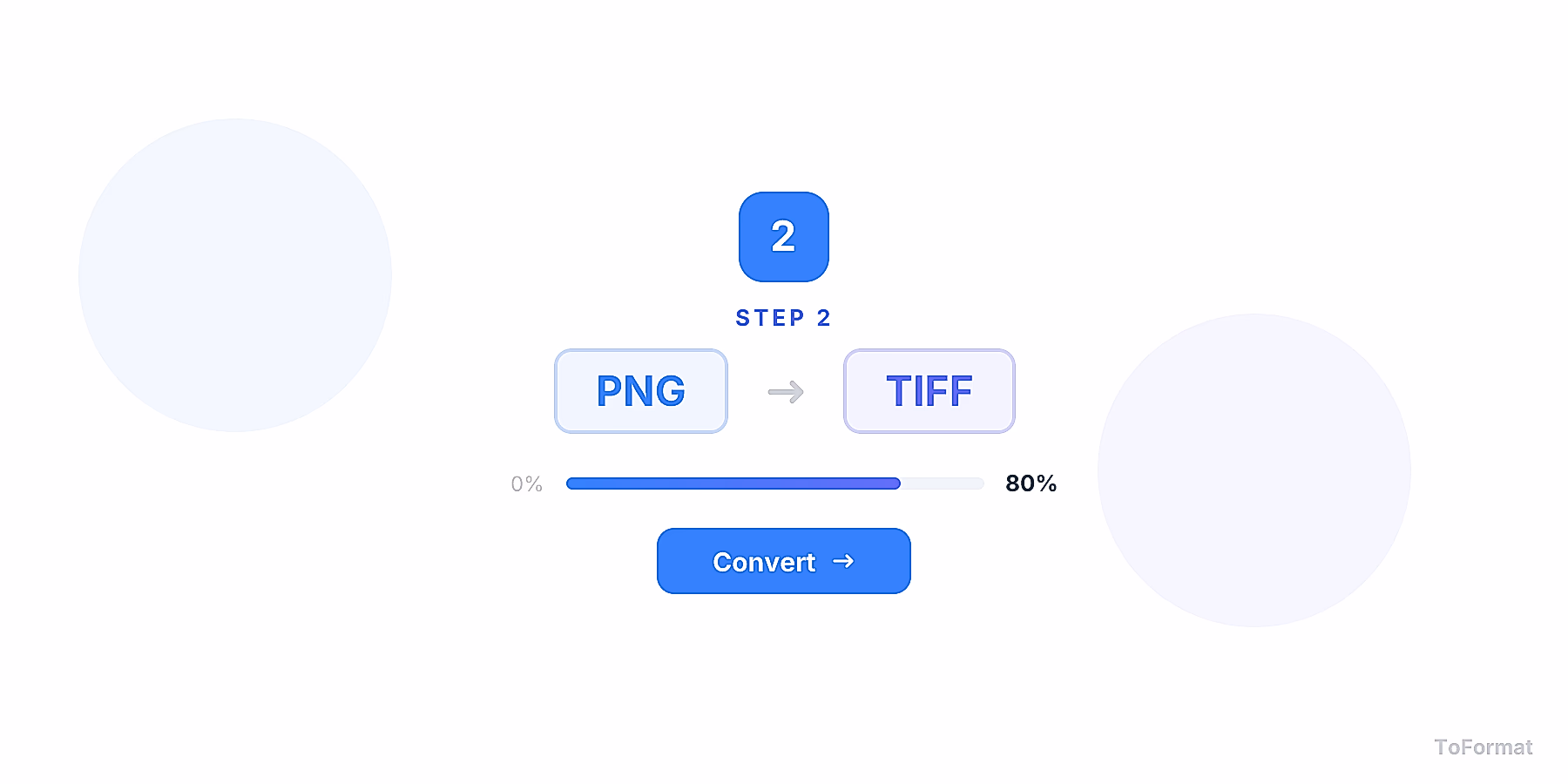 Step 2 — converting PNG to TIFF, quality settings for PNG to TIFF on ToFormat