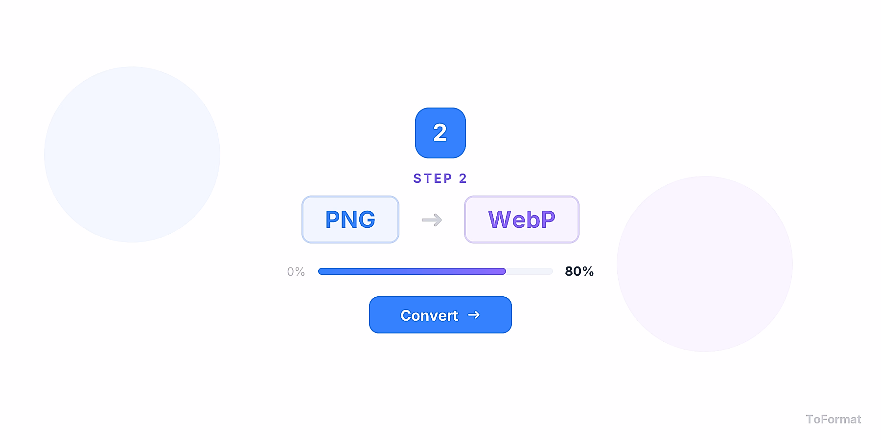 Step 2 — converting PNG to WEBP, quality settings for PNG to WEBP on ToFormat