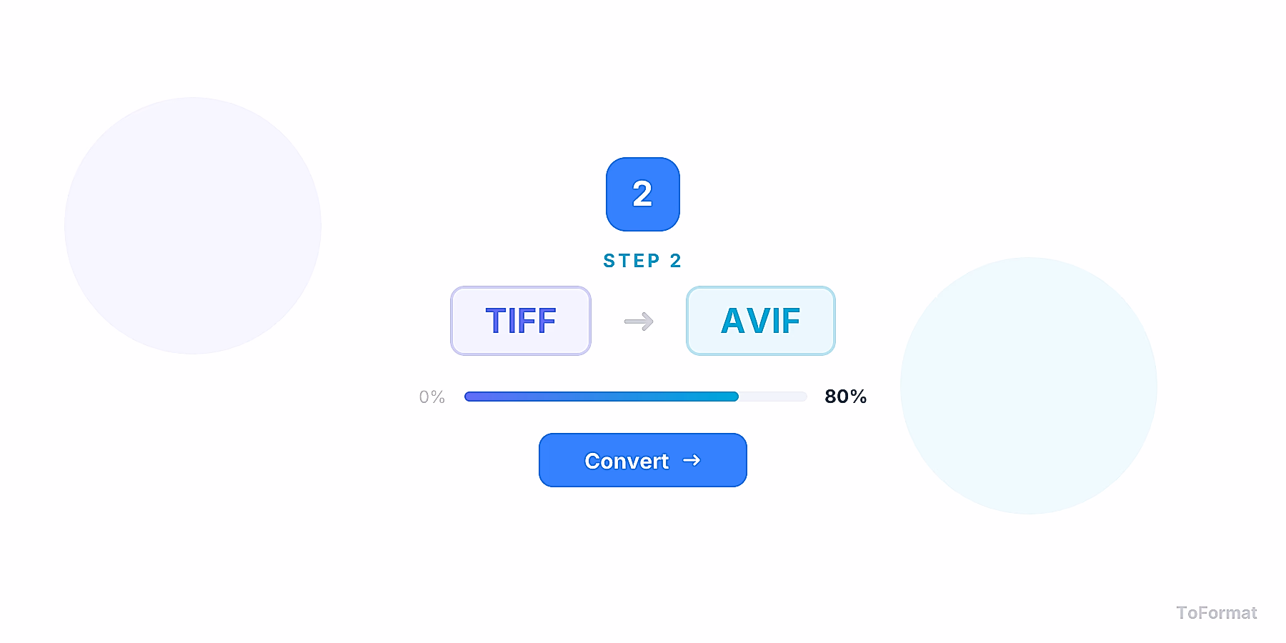 Step 2 — converting TIFF to AVIF, quality settings for TIFF to AVIF on ToFormat