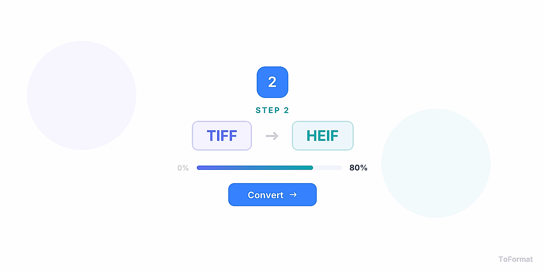 Step 2 — converting TIFF to HEIF, quality settings for TIFF to HEIF on ToFormat