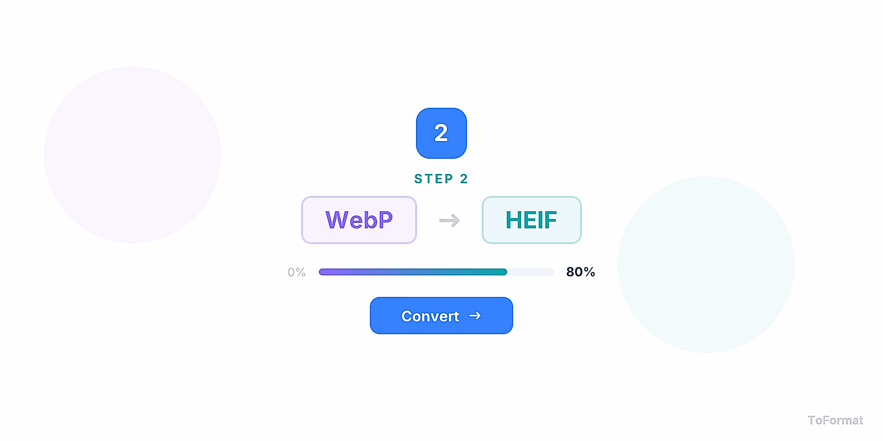 Step 2 — converting WEBP to HEIF, quality settings for WEBP to HEIF on ToFormat