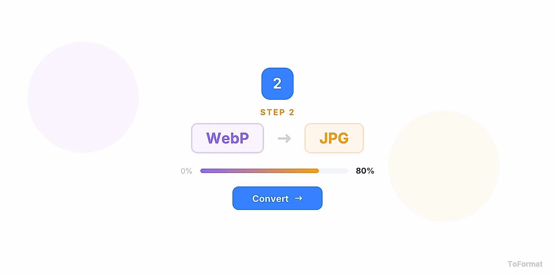 Step 2 — converting WEBP to JPG, quality settings for WEBP to JPG on ToFormat
