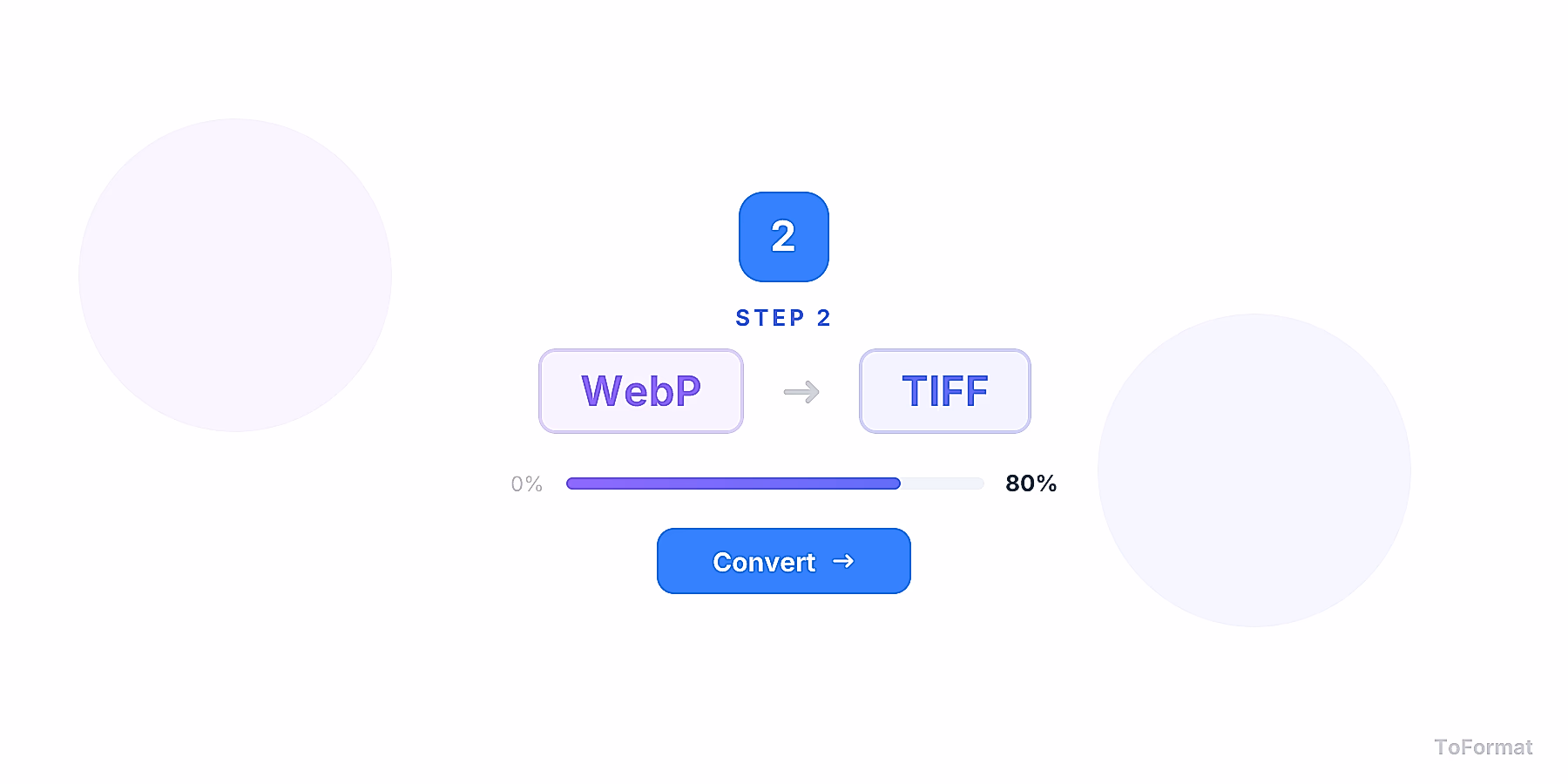 Step 2 — converting WEBP to TIFF, quality settings for WEBP to TIFF on ToFormat