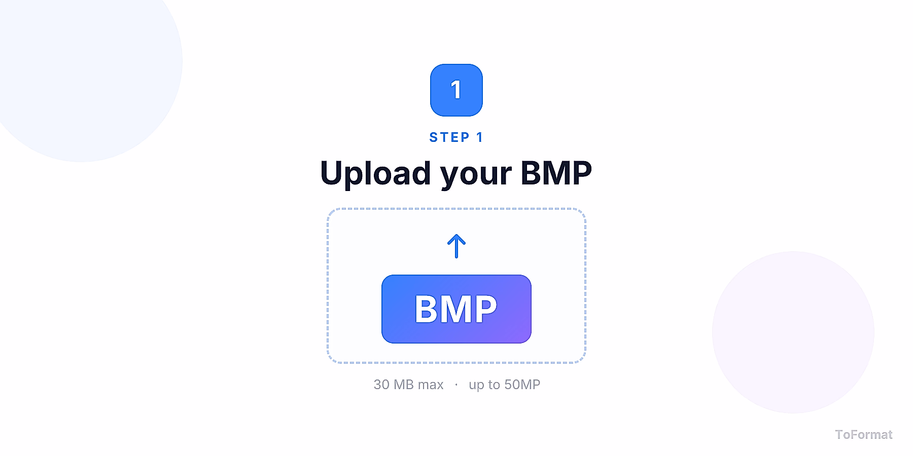Step 1 — uploading BMP image for AI enhancement on ToFormat