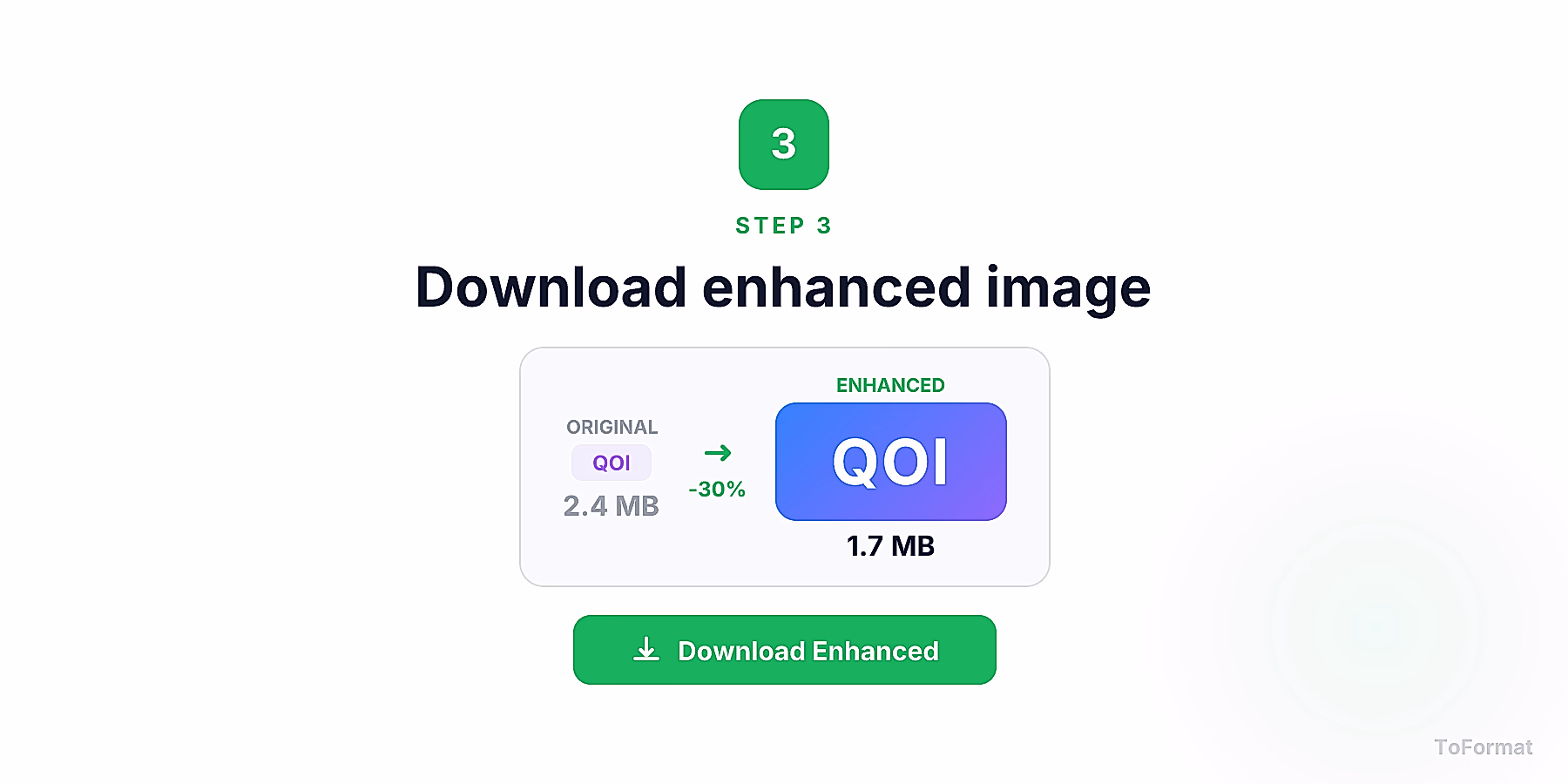 Step 3 — downloading enhanced QOI image after AI processing on ToFormat