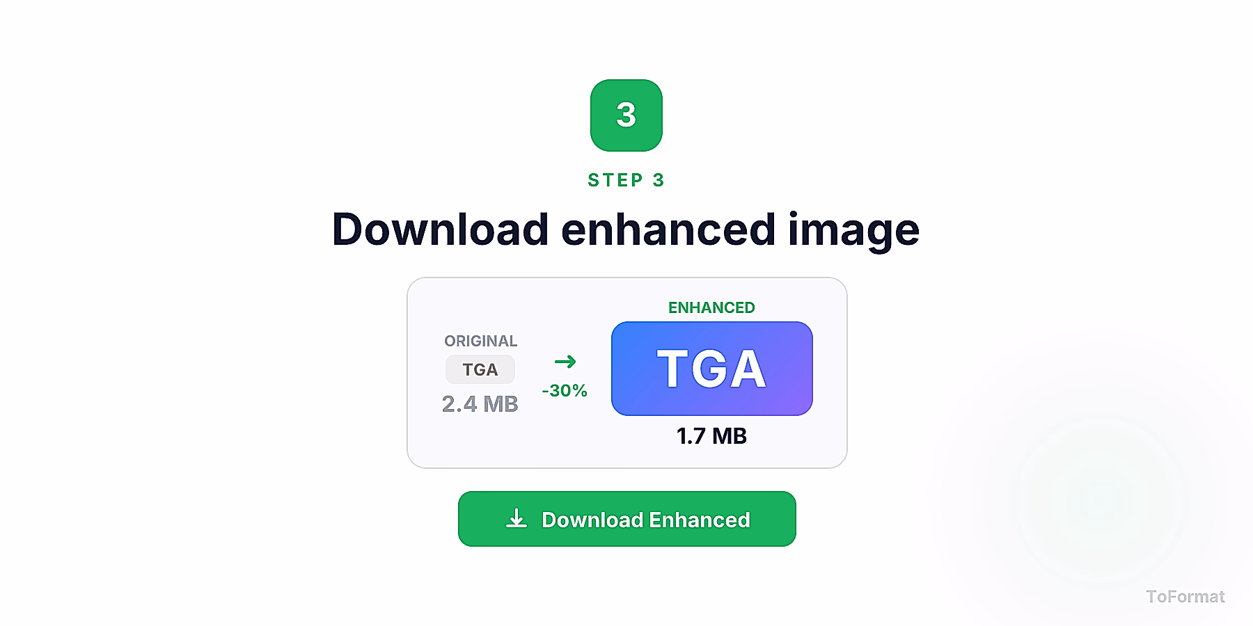 Step 3 — downloading enhanced TGA image after AI processing on ToFormat